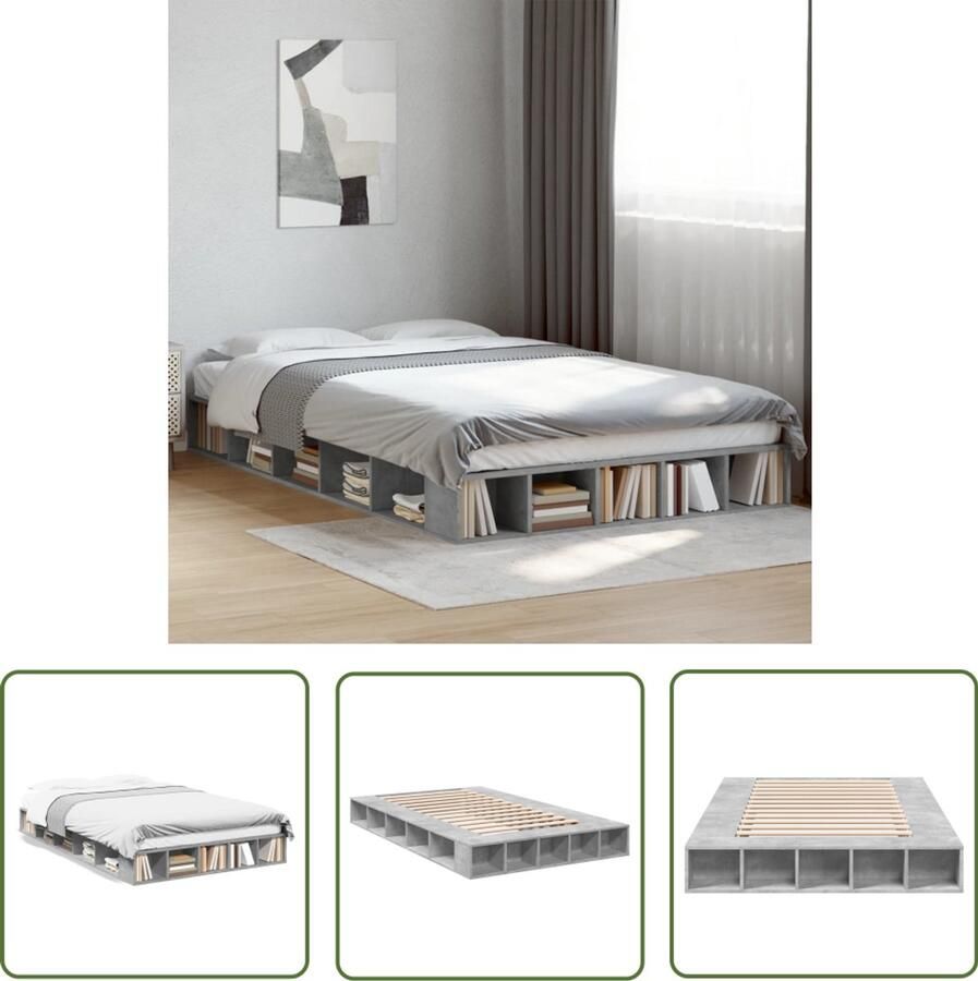 VidaXL Houten Bed Frame Beton Grijs Bed Frame Bedframe bewerkt hout betongrijs 120x200 cm Tweepersoons Bed Frame Slaap Kamer Decoratie Modern Bed Frame