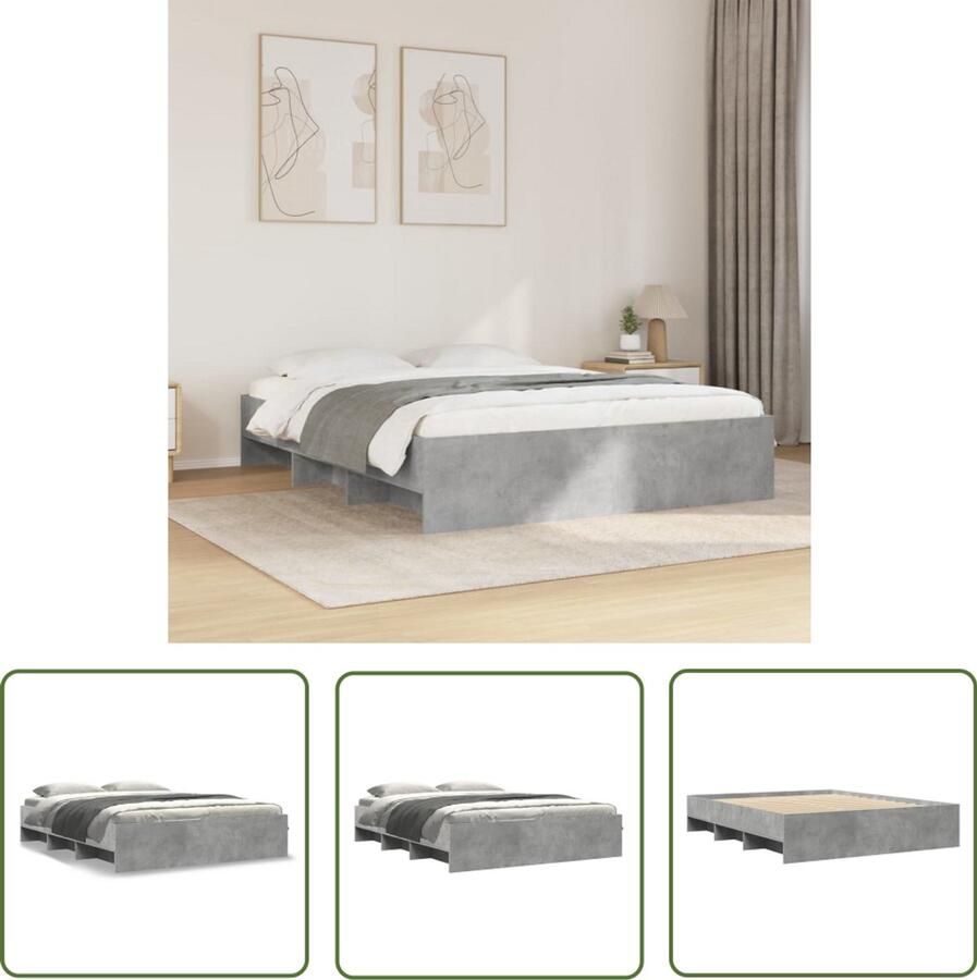 VidaXL Houten Bed Frame Beton Grijs Bed Frame Bedframe bewerkt hout betongrijs 150x200 cm Slaap Kamer Decoratie Boxspring Bed Hoofdbord