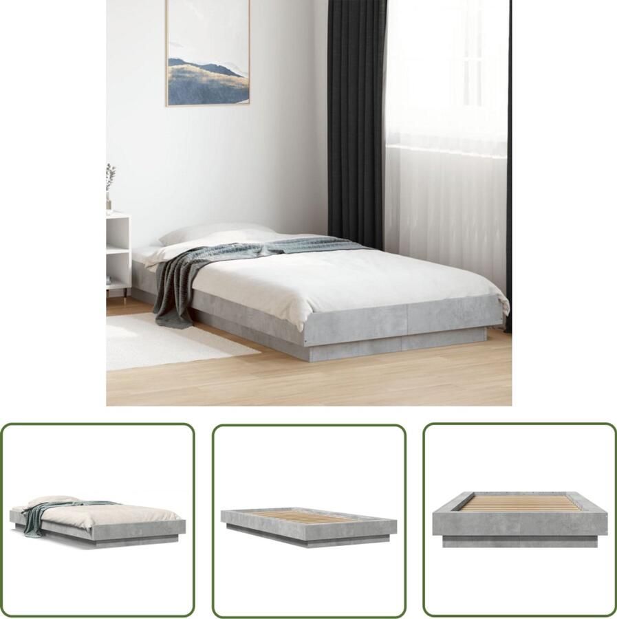 VidaXL Houten Bed Frame Beton Grijs Bed Frame Bedframe bewerkt hout betongrijs 75x190 cm Compact Bed Frame Slaap Kamer Decoratie Modern Bed Frame
