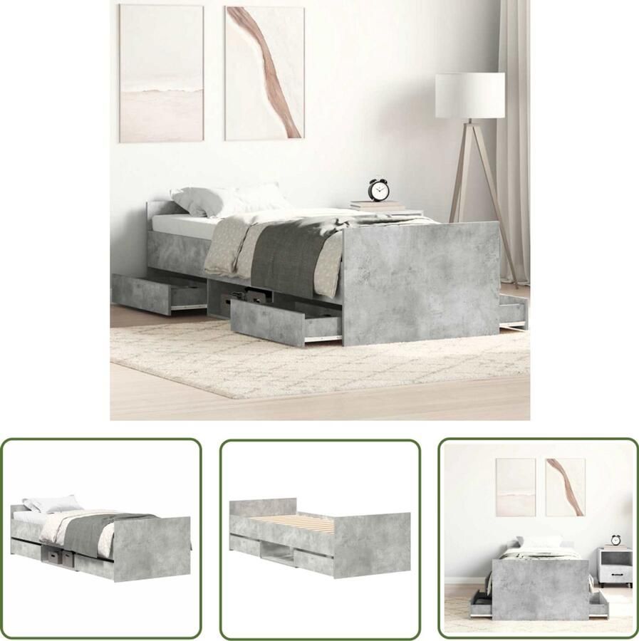 The Living Store Bedframe Betongrijs 203 x 103 x 50 cm Met opbergruimte Duurzaam materiaal Beton Grijs Bed Frame Houten Bed Frame Slaapcomfort Boxspring Bed Tweepersoons Bed