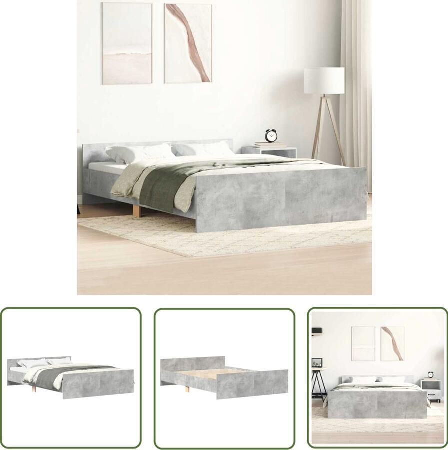 The Living Store Bedframe Betongrijs Hout 203 x 123 x 50 cm Stevige lattenbodem Beton Grijs Bed Frame Houten Bed Frame Tweepersoons Bed Boxspring Bed Slaapcomfort