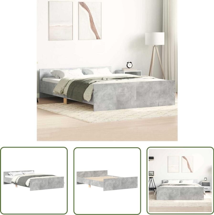 The Living Store Bedframe met hoofd- en voeteneinde betongrijs 135x190 cm Beton Grijs Bed Frame Houten Bed Frame Tweepersoons Bed Slaapcomfort Stevig Bed Frame