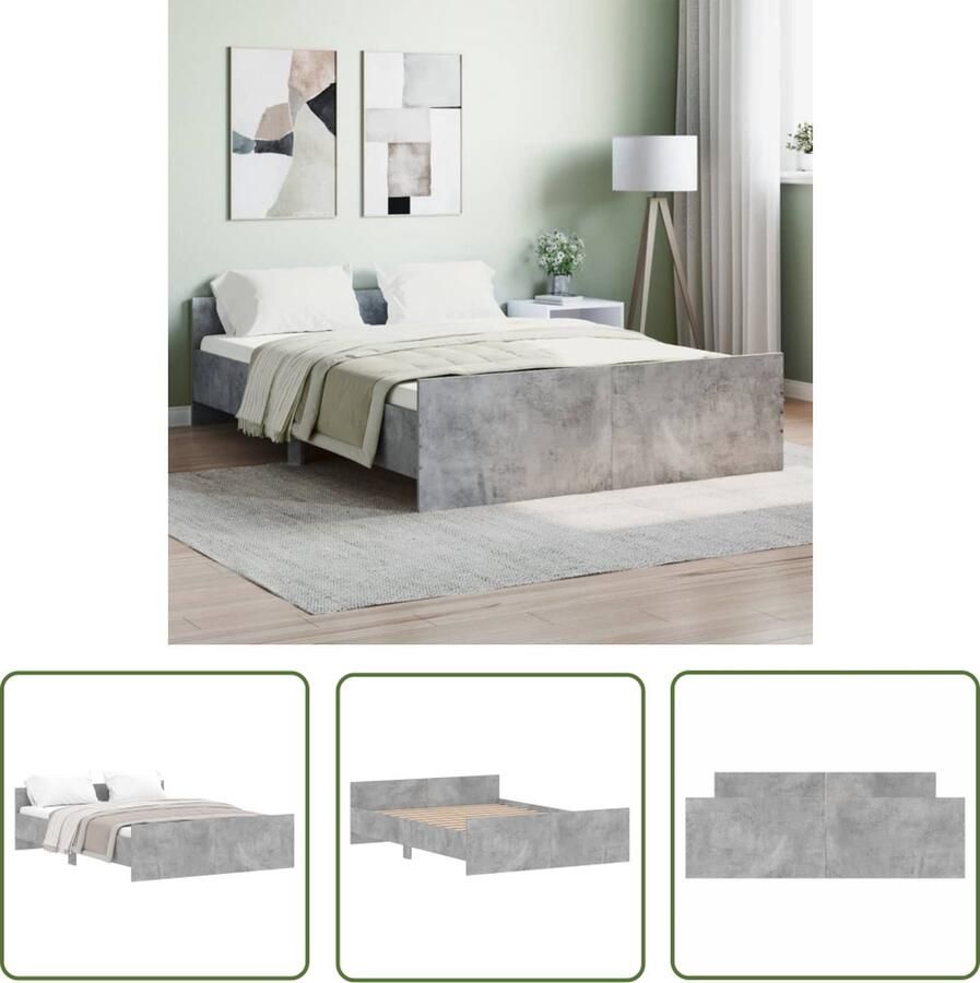 The Living Store Bedframe Betongrijs 193 x 143 x 50 cm Duurzaam hout Functioneel hoofd- en voeteneinde Stevige lattenbodem Montage vereist Beton Grijs Bed Frame Houten Bed Frame Tweepersoons Bed King Size Bed Slaapcomfort