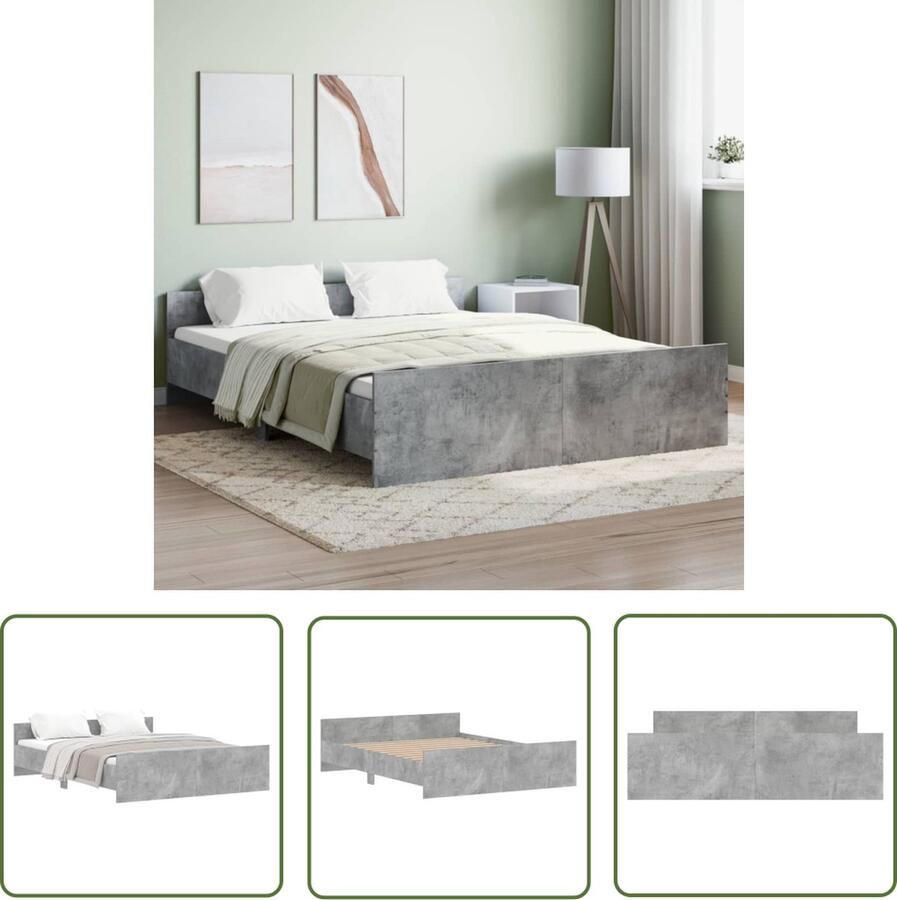The Living Store Bedframe Betongrijs 203 x 163 x 50 cm Duurzaam hout Functioneel hoofd- en voeteneinde Stevige lattenbodem Montage vereist Beton Grijs Bed Frame Houten Bed Frame Tweepersoons Bed King Size Bed Boxspring Bed