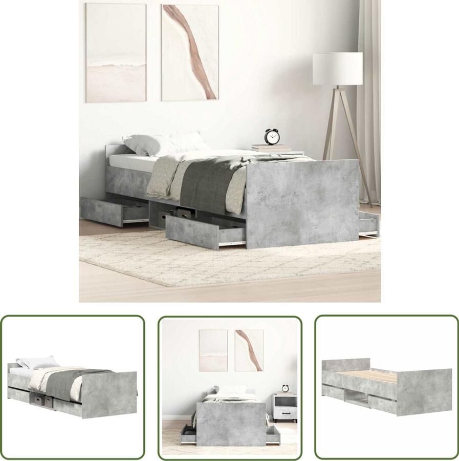 The Living Store Bedframe met hoofd- en voeteneinde betongrijs 90x190 cm Beton Grijs Bed Frame Houten Bed Frame Tweepersoons Bed Stapelbare Bedlade Boxspring Bed