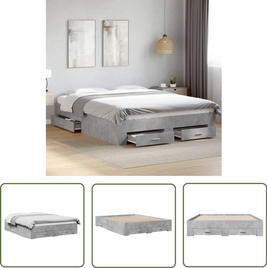 VidaXL Houten Bed Frame Beton Grijs Bed Frame Bedframe met lades bewerkt hout betongrijs 140x200 cm Tweepersoons Bed Slaapkamersdecoratie Bedkasten Met Lade