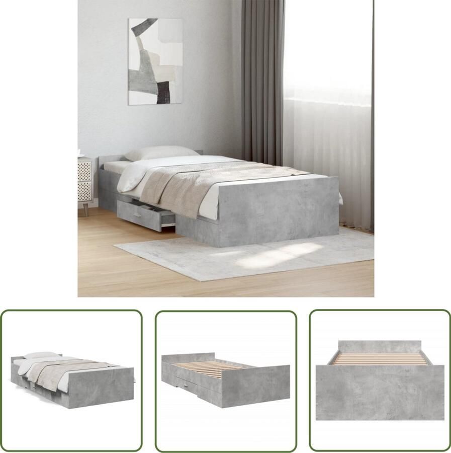 VidaXL Houten Bed Frame Beton Grijs Bed Frame Bedframe met lades bewerkt hout betongrijs 75x190 cm Slaapkamerstijlen Tweepersoonsbed Boxspring
