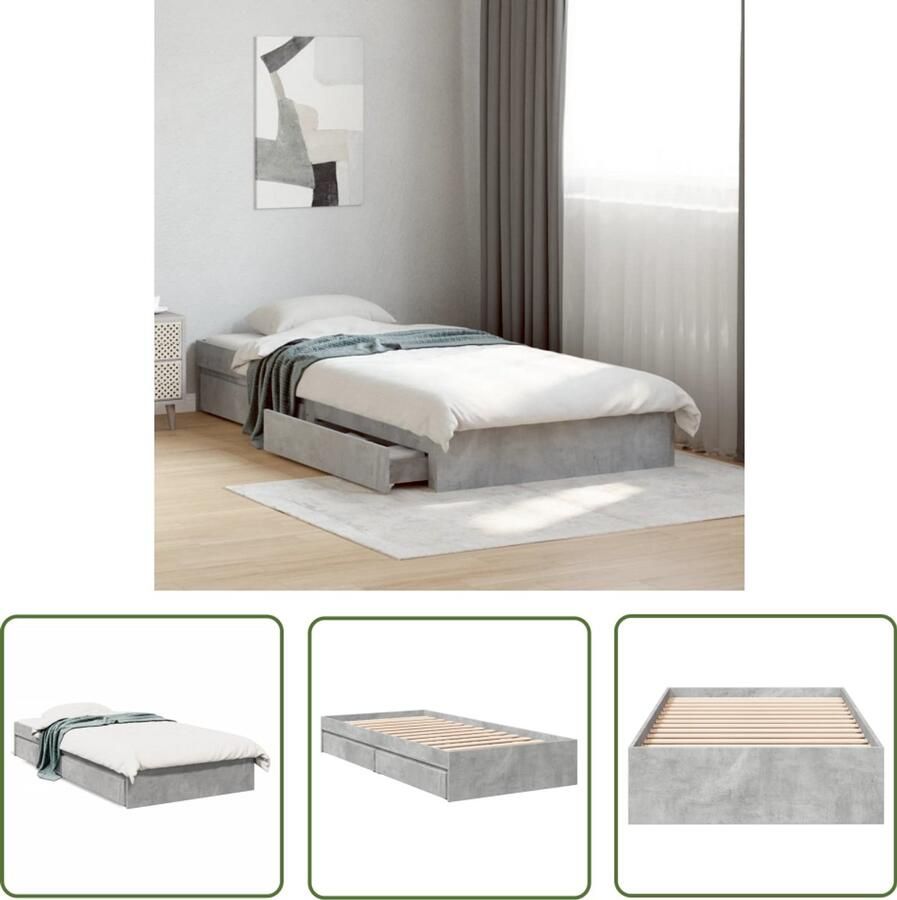 VidaXL Houten Bed Frame Beton Grijs Bed Frame Bedframe met lades bewerkt hout betongrijs 75x190 cm Tweepersoons Bed Boxspring Bed Hoofdbord Bed