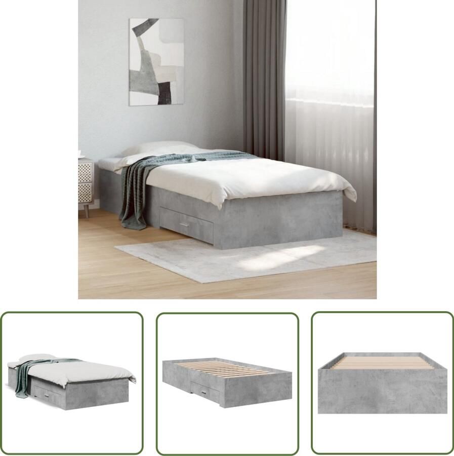 VidaXL Houten Bed Frame Beton Grijs Bed Frame Bedframe met lades bewerkt hout betongrijs 75x190 cm Slaapkamersdecoratie Tweepersoonsbed Boxspring Bed