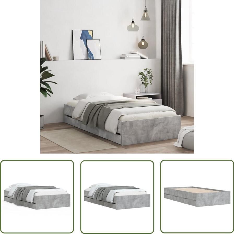VidaXL Bedframe met lades bewerkt hout betongrijs 90x190 cm Beton Grijs Bed Frame Houten Bed Frame Tweepersoons Bed Kinderbed Bed Met Lades