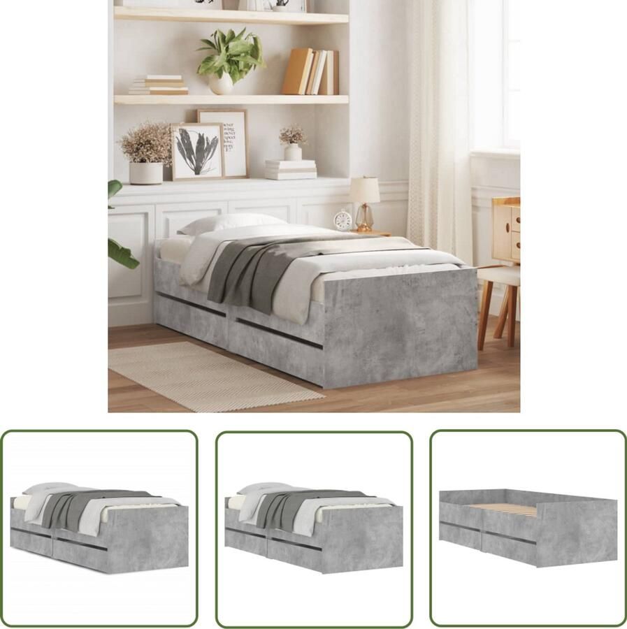 VidaXL Bedframe met lades betongrijs 100x200 cm Betongrijs Bed Frame Houten Bed Frame Slaapkamersdecoratie Tweepersoons Bed Met Lades