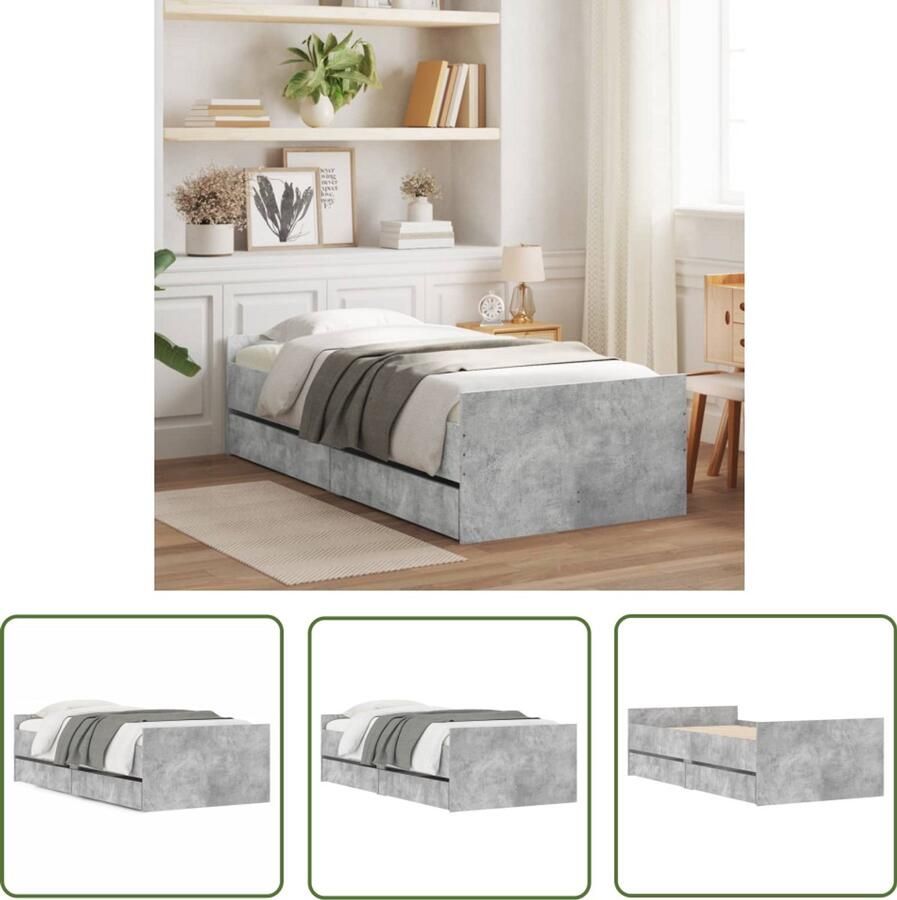 VidaXL Houten Bed Frame Betongrijs Bed Frame Bedframe met lades betongrijs 90x190 cm Tweepersoons Bed Met Lades Slaapkamermeubilair