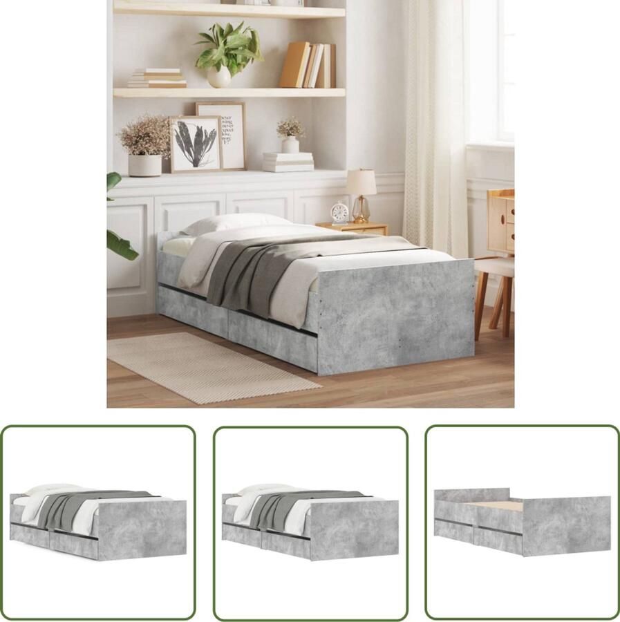 VidaXL Houten Bed Frame Betongrijs Bed Frame Bedframe met lades betongrijs 90x200 cm Tweepersoons Bed Frame Bed Met Lades Stapelbaar Bed Frame