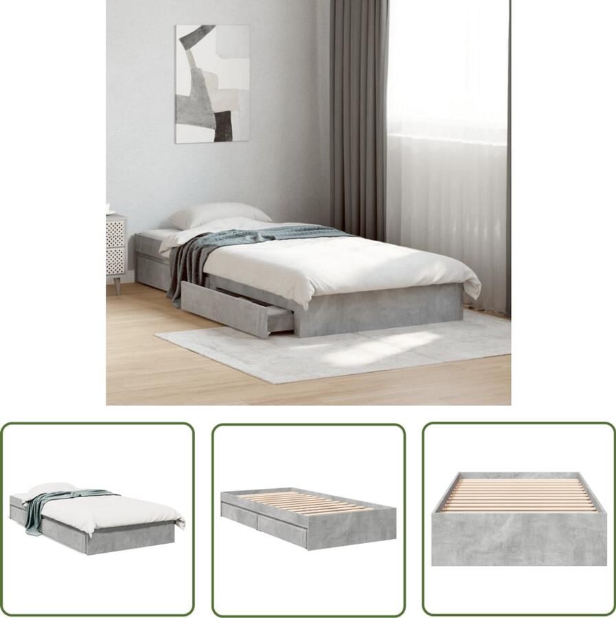 VidaXL Bedframe met lades bewerkt hout betongrijs 90x190 cm Betongrijs Bed Frame Houten Bed Frame Slaapkamersdecoratie Tweepersoons Bed Met Lade