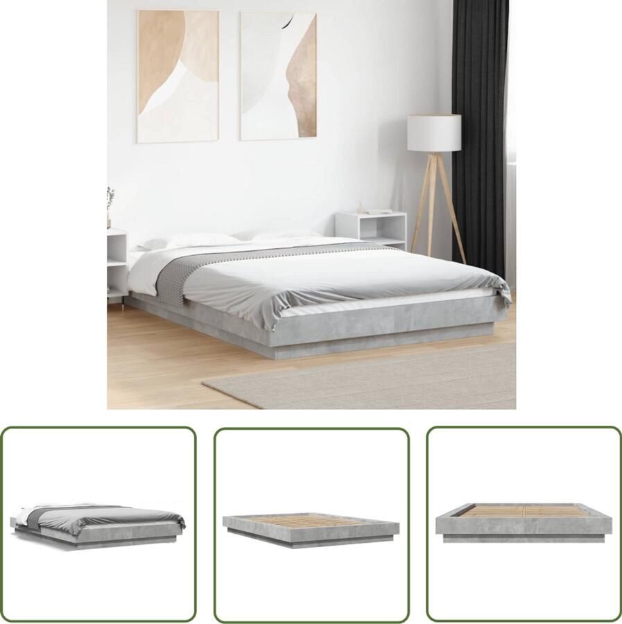 VidaXL Houten Bed Frame Betonnen Grijs Bed Frame Bedframe bewerkt hout betongrijs 120x190 cm Tweepersoons Bed King Size Bed Slaapkamer Decoratie