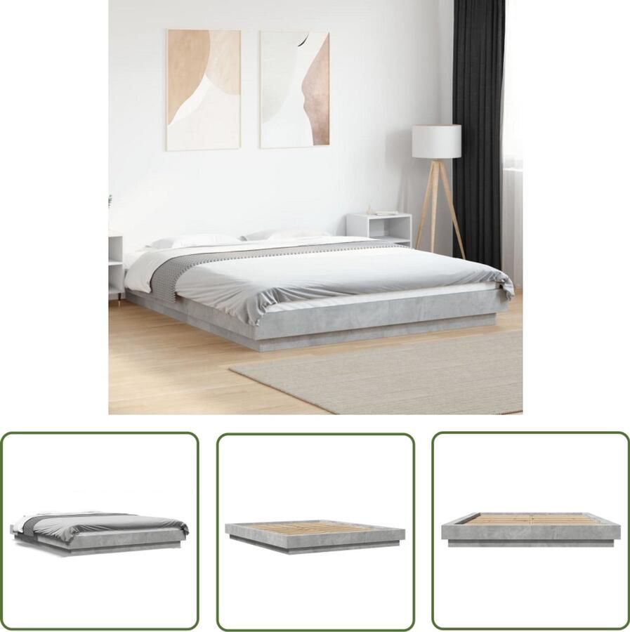 VidaXL Houten Bed Frame Betonnen Grijs Bed Frame Bedframe bewerkt hout betongrijs 150x200 cm King Size Bed Frame Dubbel Bed Frame Modernt Bed Frame