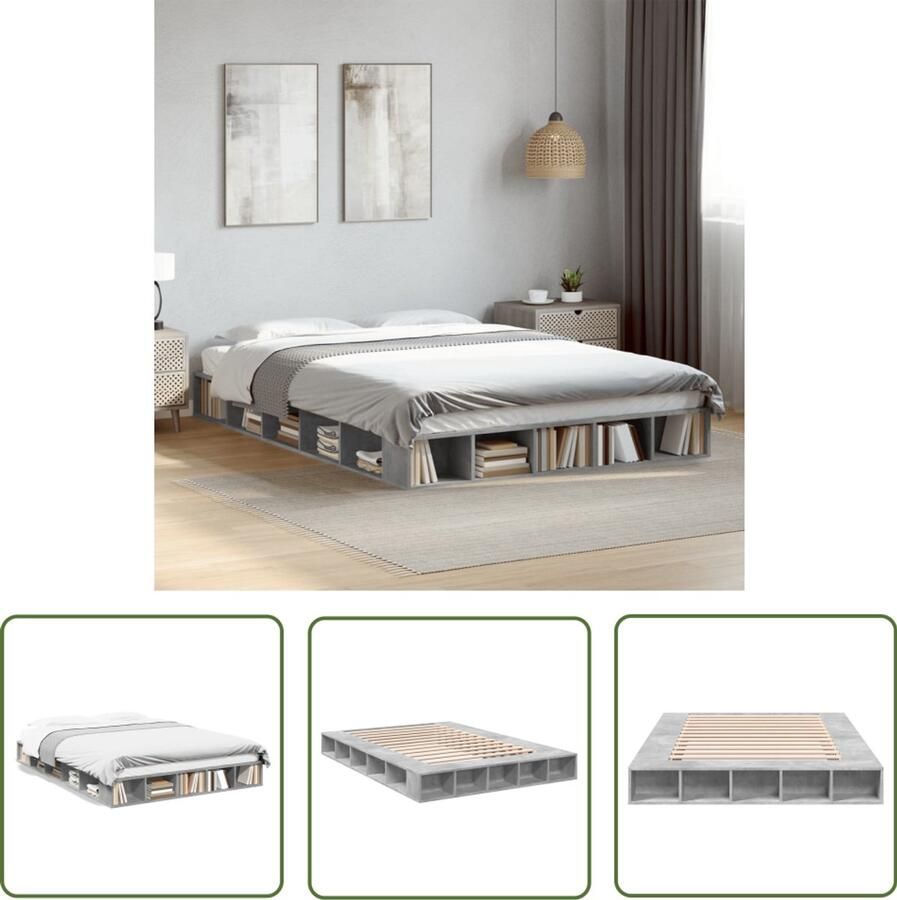 VidaXL Houten Bed Frame Betonnen Grijs Bed Frame Bedframe bewerkt hout betongrijs 150x200 cm Slaapkamersdecoratie Tweepersoons Bed Boxspring Bed