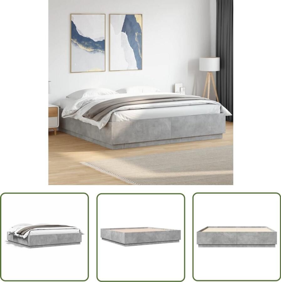 VidaXL Houten Bed Frame Betonnen Grijs Bed Frame Bedframe bewerkt hout betongrijs 200x200 cm Modern Bed Frame Tweepersoons Bed Frame King Size Bed Frame