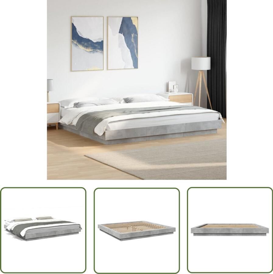 VidaXL Houten Bed Frame Betonnen Grijs Bed Frame Bedframe bewerkt hout betongrijs 200x200 cm Tweepersoons Bed King Size Bed Groot Bed