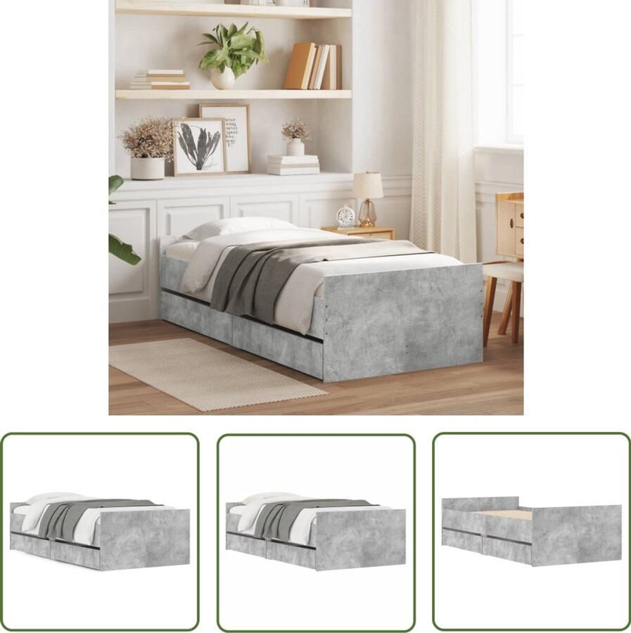 VidaXL Houten Bed Frame Betonnen Grijs Bed Frame Bedframe met lades betongrijs 100x200 cm Tweepersoons Bed Frame Bed Frame Met Lades Stapelbaar Bed Frame