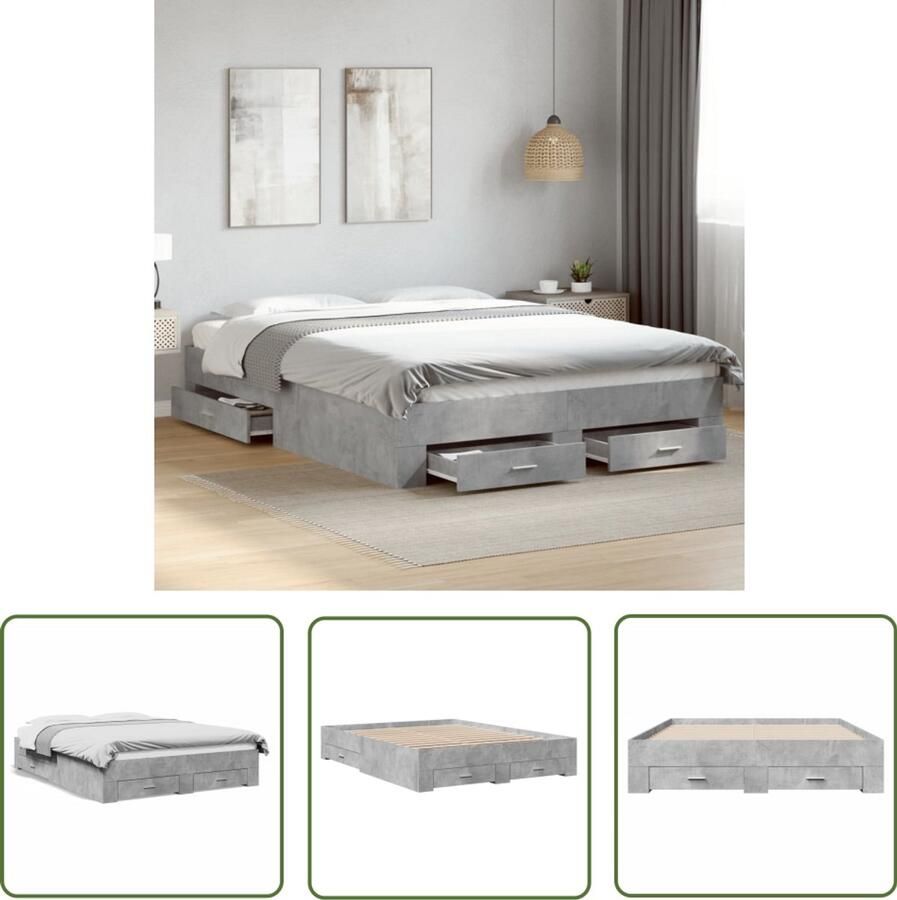 VidaXL Houten Bed Frame Betonnen Grijs Bed Frame Bedframe met lades bewerkt hout betongrijs 160x200 cm Tweepersoons Bed Boxspring Bed Slaapkamersuite