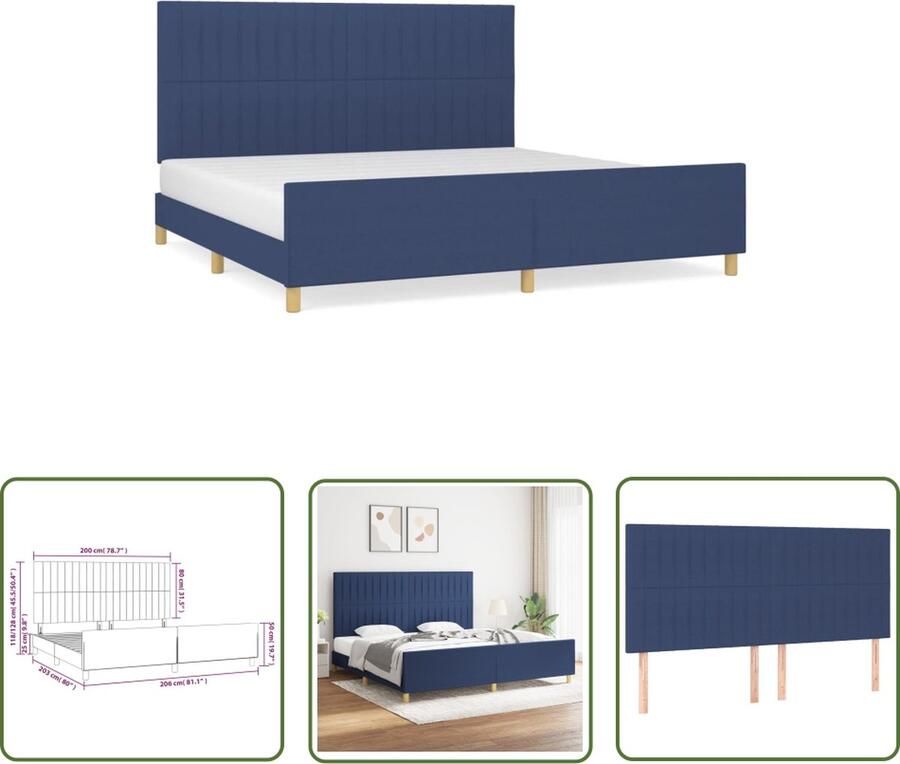 The Living Store Bedframe Blauw 203 x 206 x 118 128 cm Duurzaam materiaal Blauwe Bed Frame Houten Bed Frame Bed Frame Met Hoofdbord Boxspring Bed Frame King Size Bed Frame