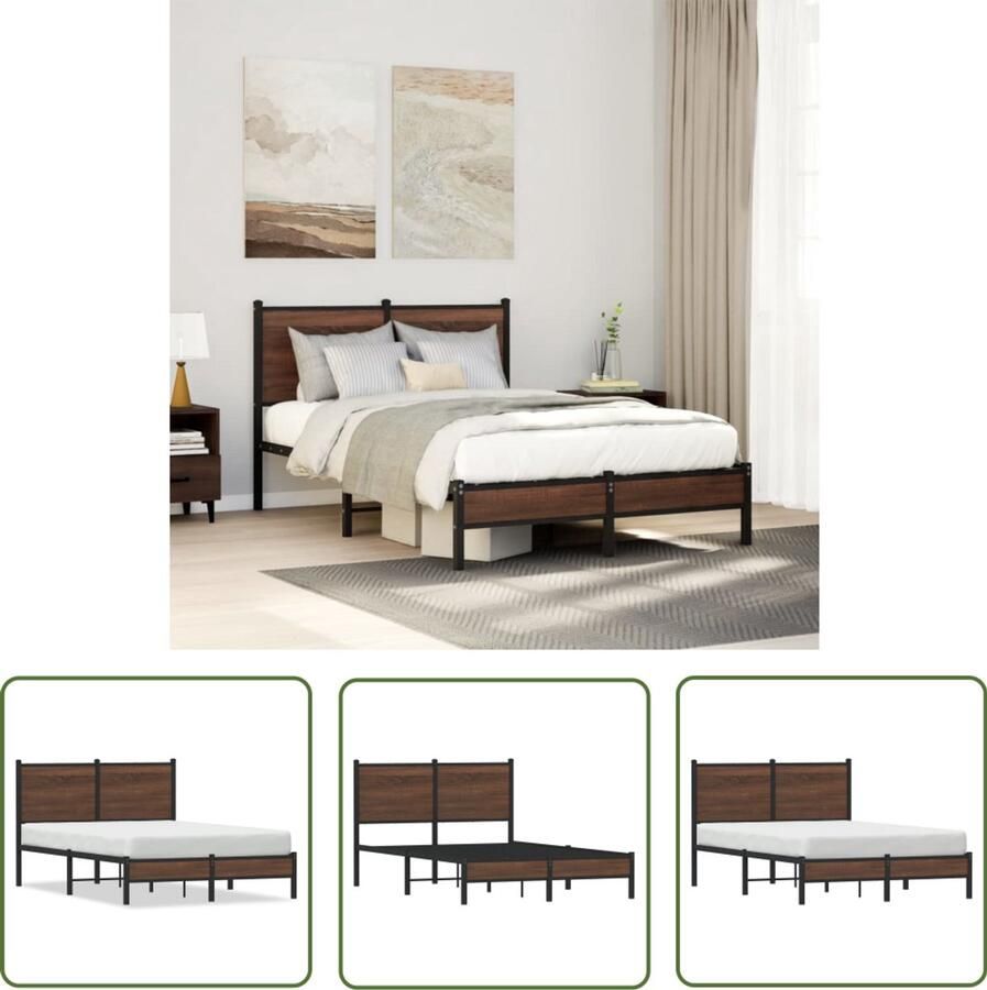 VidaXL Bedframe zonder matras metaal bruin eikenkleurig 120x200 cm Bruin Bedframe Houten Bed Frame Staal Bedframe Tweepersoons Bed King Size Bed
