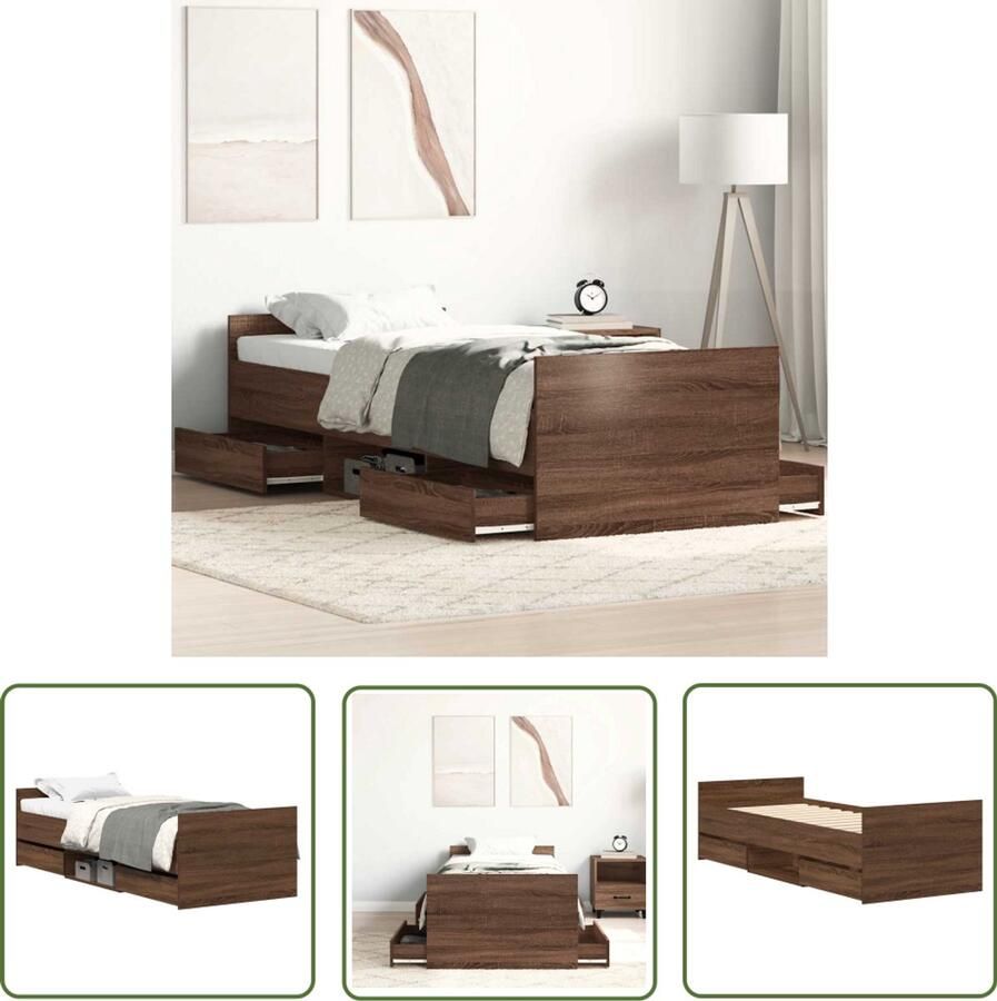 The Living Store Bedframe hoofd- en voeteneinde bruin eikenkleur 100x200 cm Bruin Eiken Bed Frame Houten Bed Frame Bed Frame Met Lade Boxspring Bed Frame Tweepersoons Bed Frame