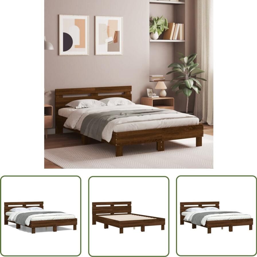 VidaXL Houten Bed Frame Bruin Eiken Bed Frame Bedframe met hoofdeinde bruin eikenkleur 120x190 cm Tweepersoons Bed Frame King Size Bed Frame Bed Frame 120x190