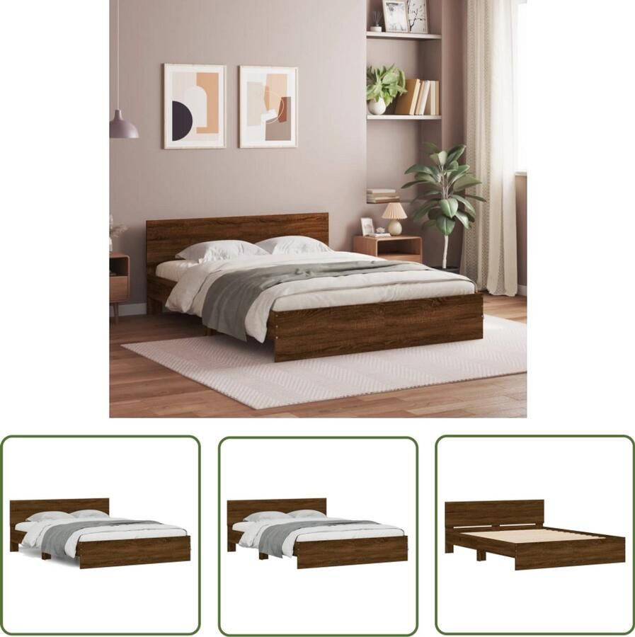 VidaXL Houten Bed Frame Bruin Eiken Bed Frame Bedframe met hoofdeinde bruin eikenkleur 150x200 cm Slaapcomfort Bed Frame 150x200 Tweepersoons Bed Frame