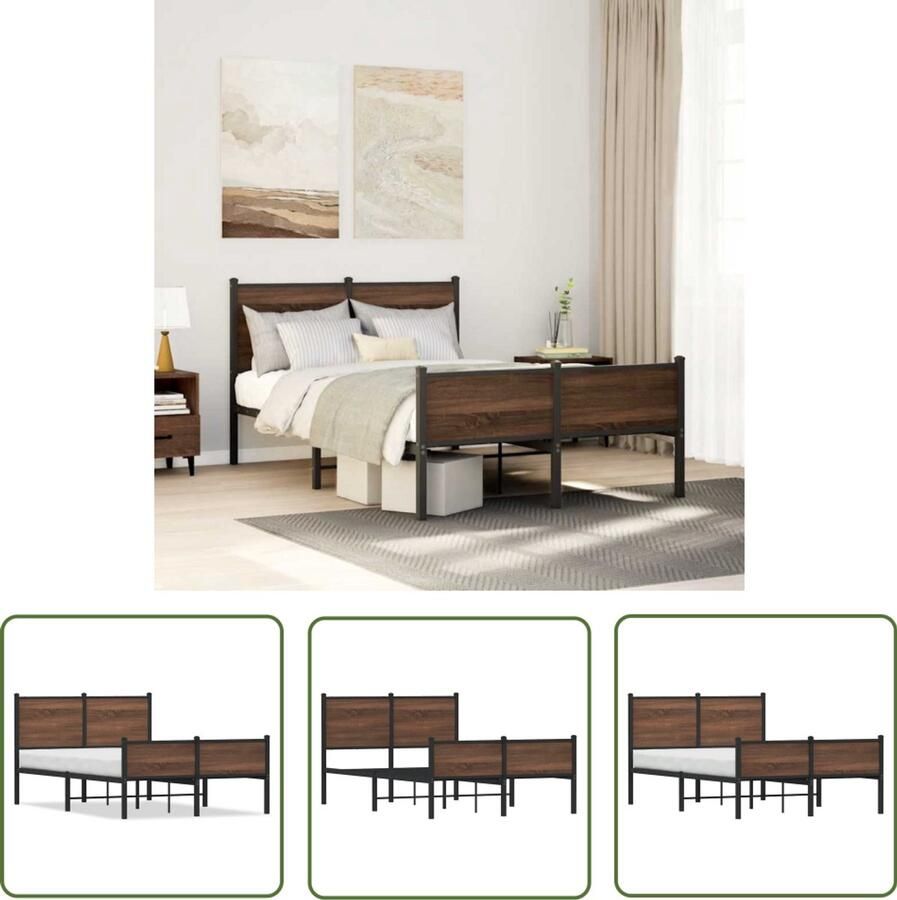 VidaXL Houten Bed Frame Bruin Eiken Bed Frame Bedframe zonder matras metaal bruin eikenkleurig 120x190 cm Staal Bed Frame Tweepersoons Bed Frame Bed Frame 120x190