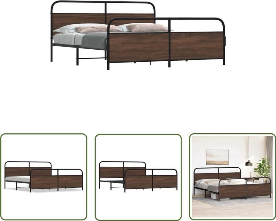 VidaXL Houten Bed Frame Bruin Eiken Bed Frame Bedframe zonder matras metaal bruin eikenkleurig 200x200 cm Metalen Bed Frame King Size Bed Frame Boxspring Bed Frame