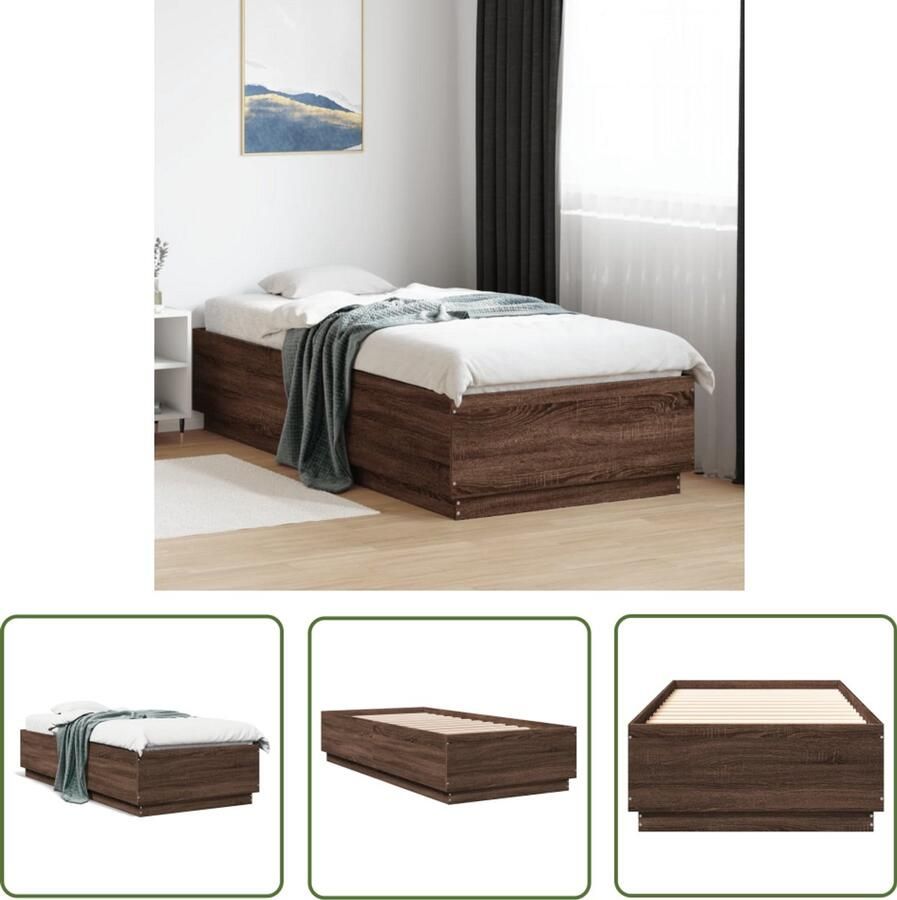 VidaXL Bedframe bewerkt hout bruin eikenkleur 90x200 cm Bruin Houten Bed Houten Bed Frame Tweepersoons Bed Enkel Bed Frame 90x200