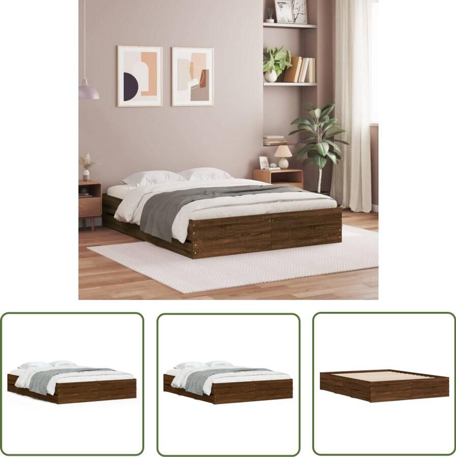 VidaXL Bedframe met lades bewerkt hout bruin eikenkleur 140x200 cm Bruin Houten Bed Houten Bed Frame Tweepersoons Bed Met Lades Boxspring Bed