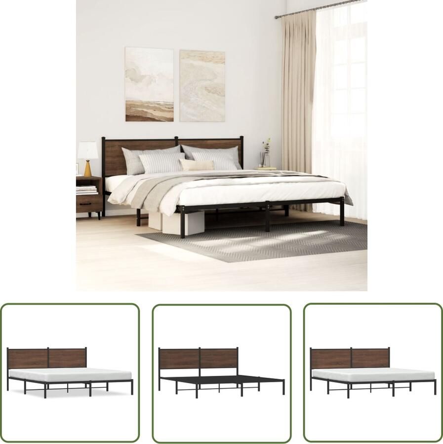 The Living Store Bedframe Klassieke Bedframe Staal 180x200 cm Bruineiken Metalen Latten Poten Comfortabel Hoofdbord Montage Vereist Klassieke Bed Frame Houten Bed Frame Staal Bed Frame Tweepersoons Bed Frame 180x200