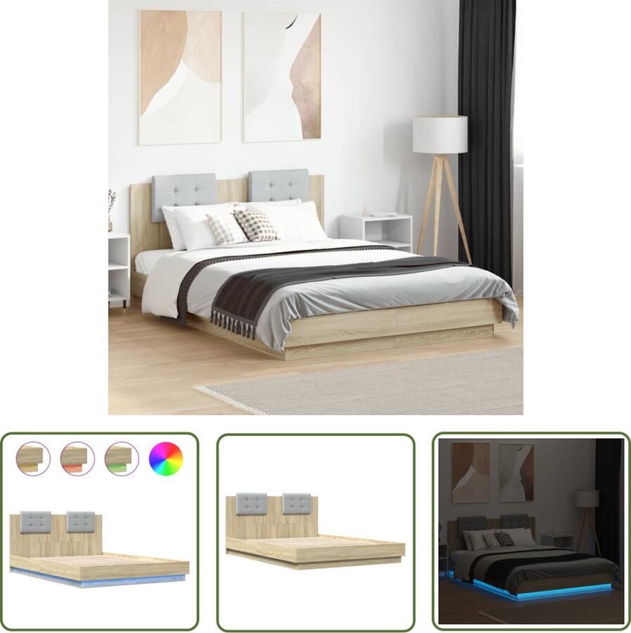 The Living Store Bedframe met hoofdbord en LED sonoma eikenkleurig 120x200 cm Led Bed Frame Houten Bed Frame Bed Frame Met Led Verlichting Sonoma Eiken Bed Frame Tweepersoons Bed Frame