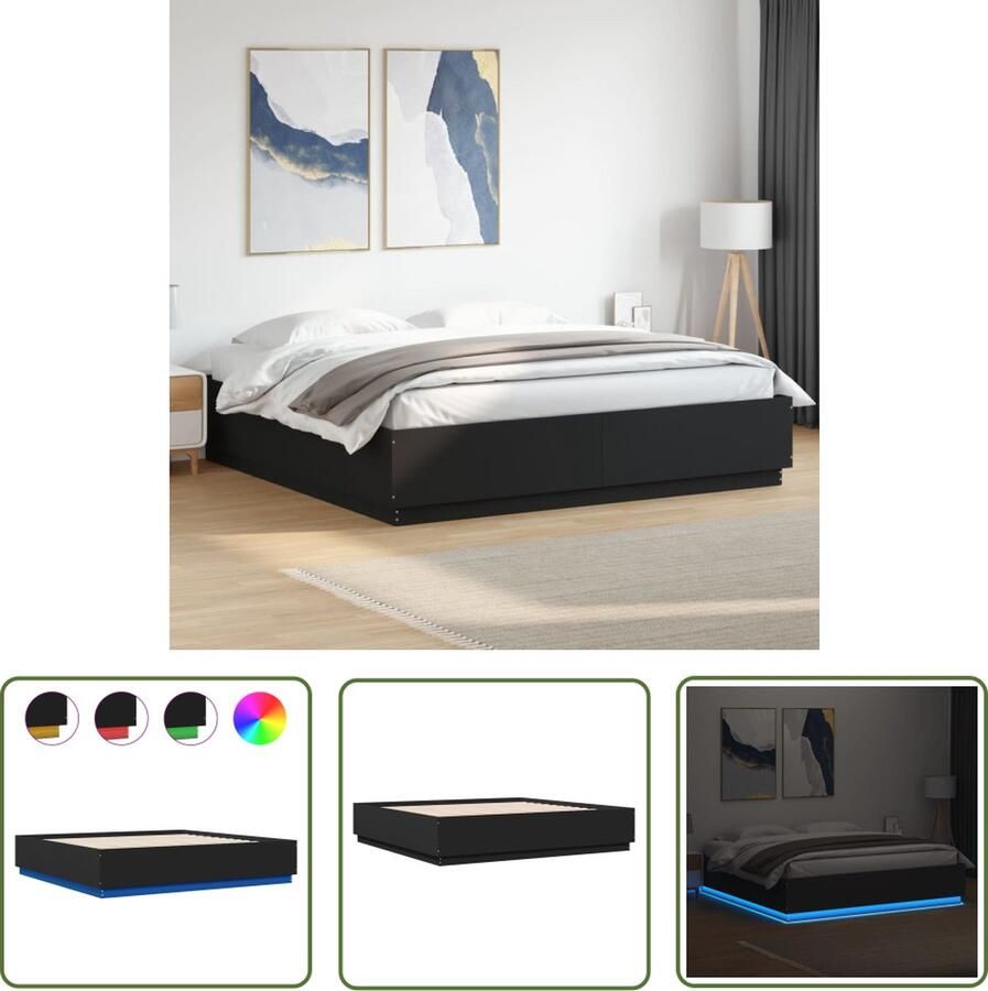 The Living Store Bedframe LED-verlichting Bewerkt Hout 203 x 183 x 40 cm RGB LED Bed Frame Houten Bed Frame Slaapcomfort Modern Bed Frame Tweepersoons Bed Frame