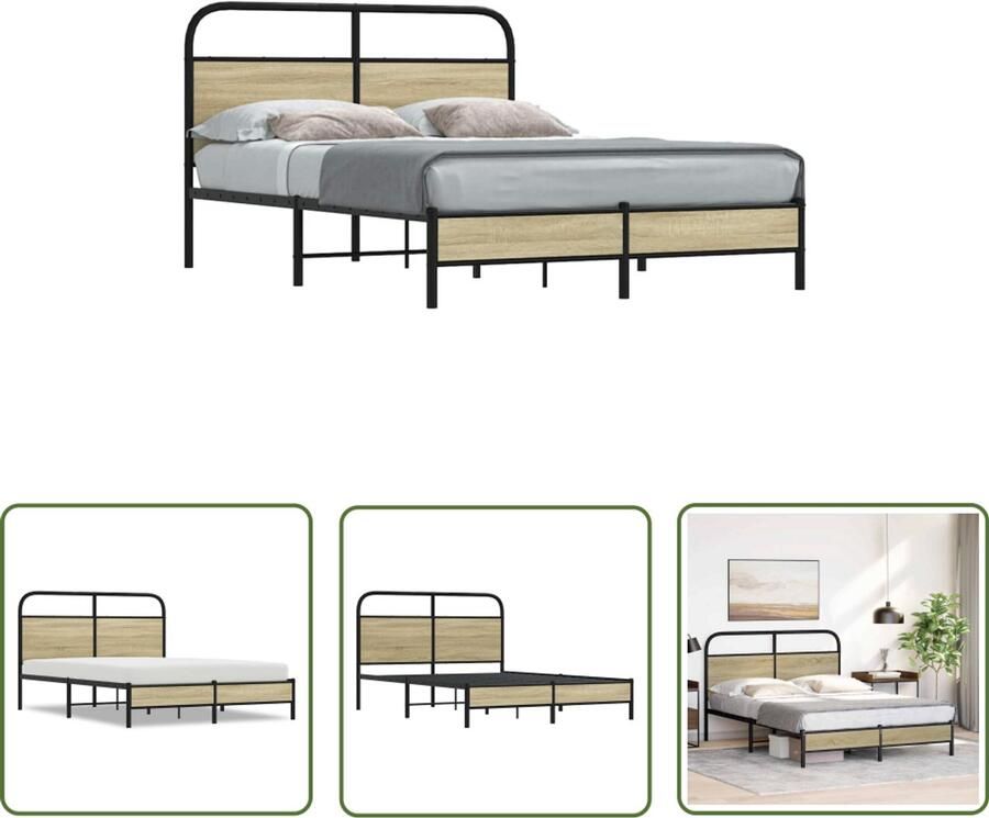 The Living Store Bedframe zonder matras bewerkt hout sonoma eikenkleur 120x190cm Metalen Bed Frame Houten Bed Frame Slaapcomfort Tweepersoonsbed Boxspring Bed