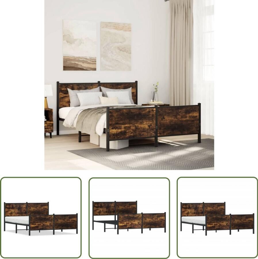 VidaXL Houten Bed Frame Metalen Bed Frame Bedframe zonder matras metaal gerookt eikenkleurig 137x190 cm Bruine Bed Frame King Size Bed Frame Boxspring Bed Frame
