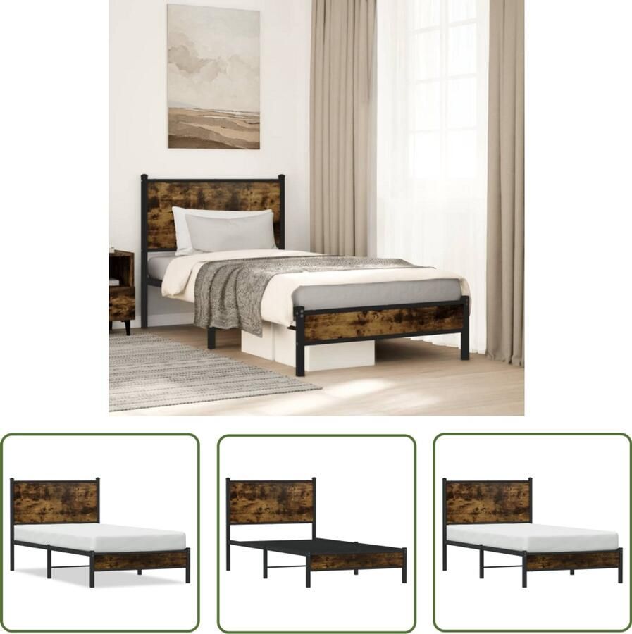 VidaXL Houten Bed Frame Metalen Bed Frame Bedframe zonder matras metaal gerookt eikenkleurig 80x200 cm Bruine Bed Frame King Size Bed Frame Boxspring Bed Frame