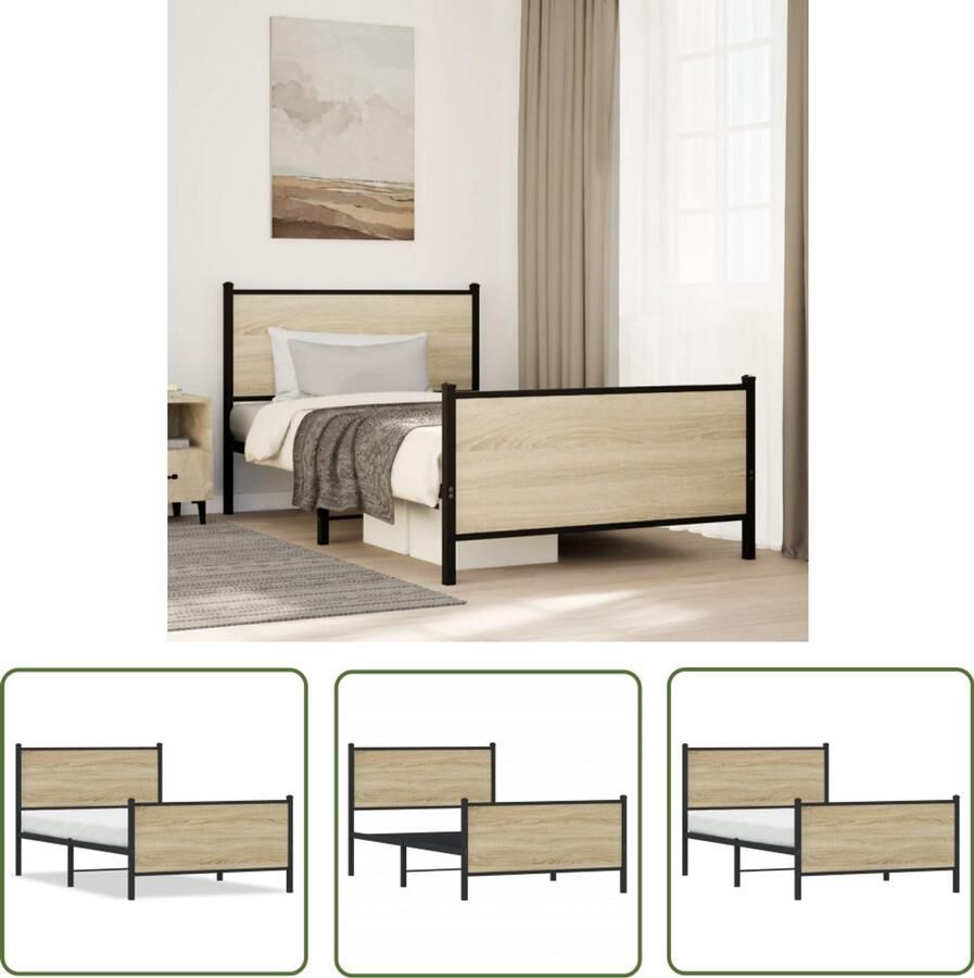 VidaXL Houten Bed Frame Metalen Bed Frame Bedframe zonder matras metaal sonoma eikenkleurig 100x200 cm Bed Frame 100x200 Bruine Bed Frame Sonoma Eiken Bed Frame