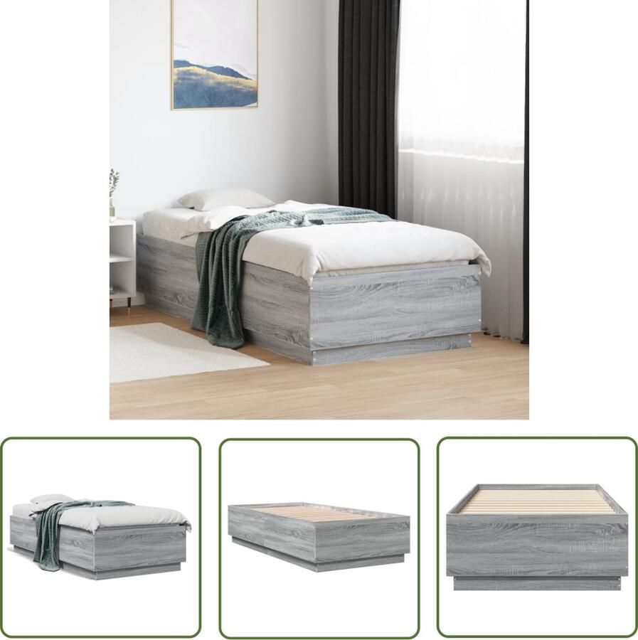 The Living Store Bedframe bewerkt hout grijs sonoma eikenkleurig 75x190 cm Modern Bed Frame Houten Bed Frame Grijze Bed Frame Slaapcomfort Betrouwbare Bed Frame
