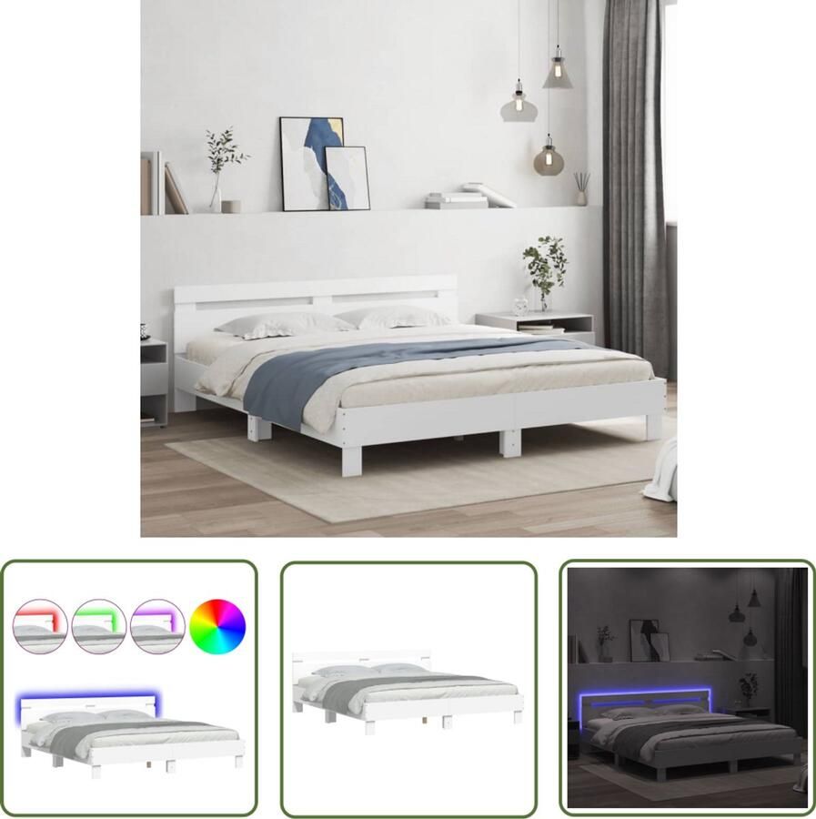 VidaXL Bedframe met hoofdeinde en LED wit 180x200 cm Modern Bed Frame Houten Bed Frame Led Bed Frame Slaapcomfort Bedroom Decor