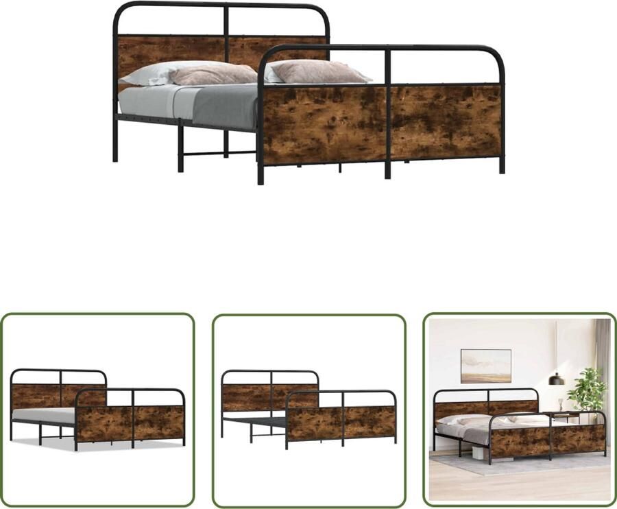 The Living Store Bedframe zonder matras metaal gerookt eikenkleurig 193x203 cm Robuust Bed Frame Houten Bed Frame Metalen Bed Frame Tweepersoons Bed Slaapcomfort