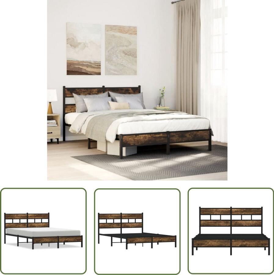 The Living Store Bedframe met hoofdbord zonder matras sonoma eiken 140x200 cm Robuust Bedframe Houten Bed Frame Tweepersoons Bed Slaapcomfort Bed Met Hoofdbord