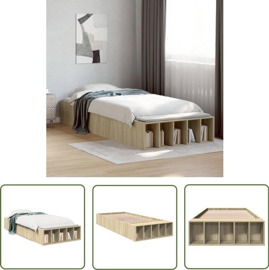 VidaXL Houten Bed Frame Slaapbank Bedframe bewerkt hout sonoma eikenkleurig 90x190 cm Sonomaplank Bed Compact Bed Tweepersoons Bed