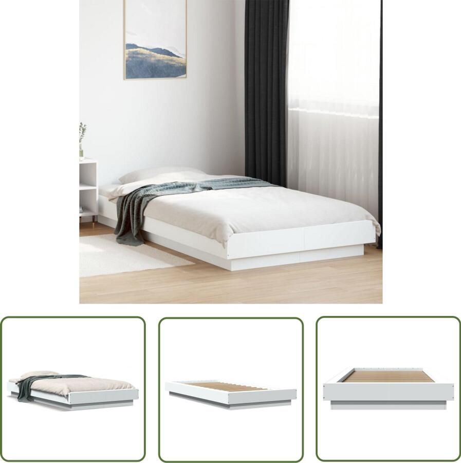 VidaXL Houten Bed Frame Slaapbank Bedframe bewerkt hout wit 90x200 cm Wit Bed Tweepersoons Bed Modern Bed