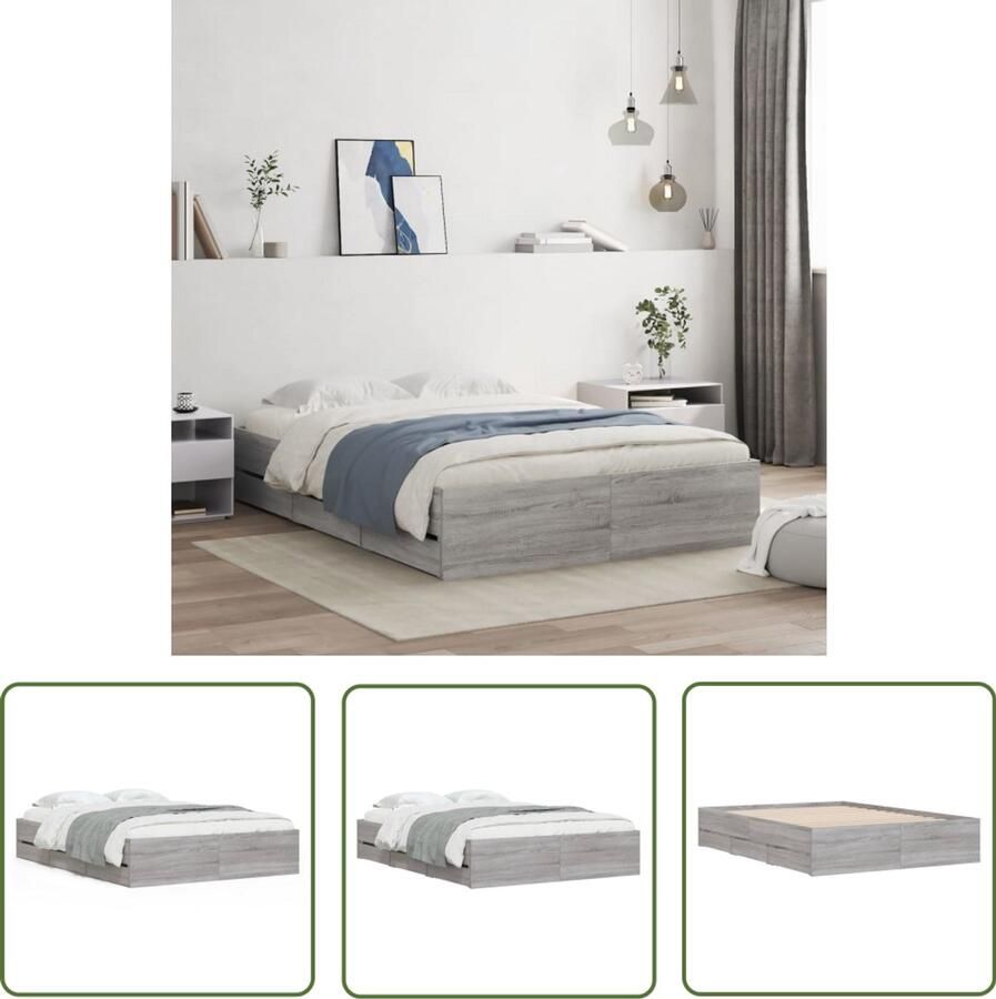 VidaXL Houten Bed Frame Slaapbank Bedframe met lades bewerkt hout grijs sonoma eiken 120x200 cm Grijs Bed Tweepersoons Bed Boxspring Bed
