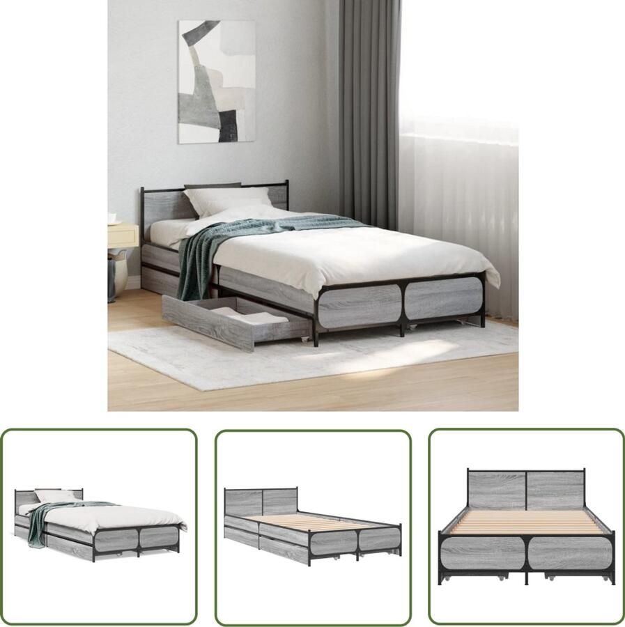 VidaXL Houten Bed Frame Slaapbank Bedframe met lades bewerkt hout grijs sonoma eiken 75x190 cm Tweepersoons Bed Boxspring Bed Design Bed