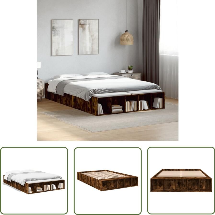 VidaXL Houten Bed Frame Slaapcomfort Bedframe bewerkt hout gerookt eikenkleurig 120x190 cm Bruin Bed Tweepersoons Bed Boxspring Bed